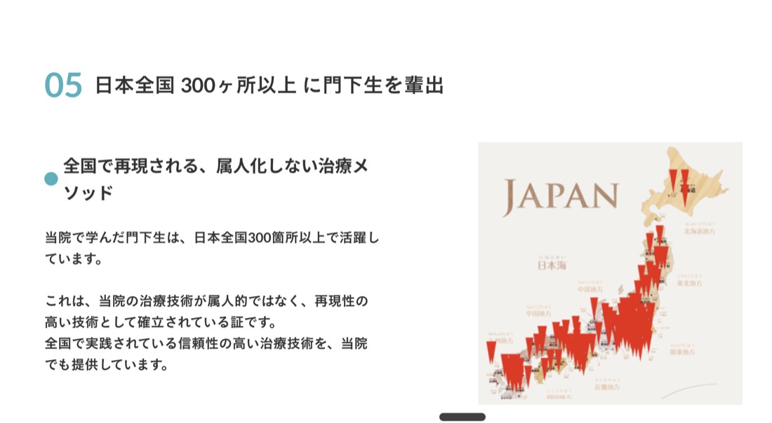 05 日本全国300ヶ所以上に門下生を輩出。全国で再現される、属人化しない治療メソッド。